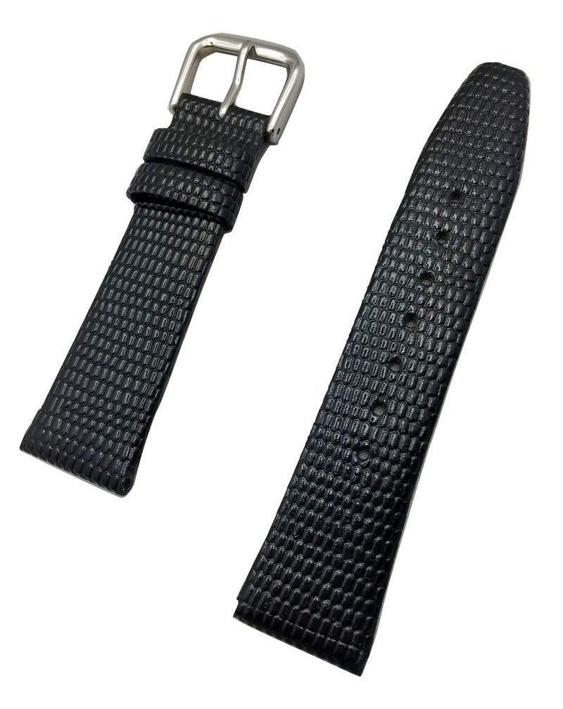 NewLife 19mm Short, Black Genuine Leather Watchband | Round Lizard Grain, Flat Replacement Watchstrap that brings to Any Watch (Mens Short Length)